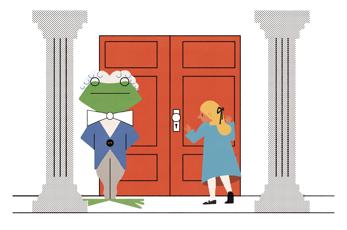 Ilustración de Alicia escuchando tras una puerta